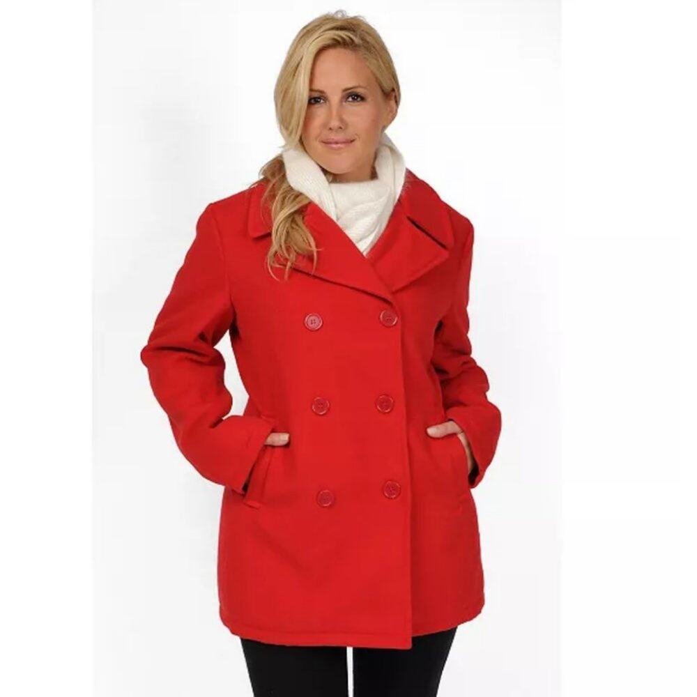 J Jill Red Wool Blend Beautiful Pea Coat Size XS